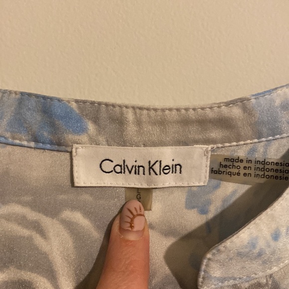 Calvin Klein Blue Floral Long Sleeve Dress Shirt - Picture 2 of 5